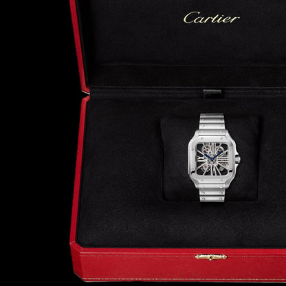 Cartier Santos Skeleton - Silver + Blue Hands