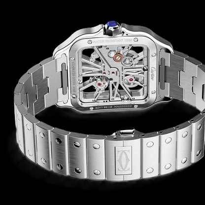Cartier Santos Skeleton - Silver + Blue Hands