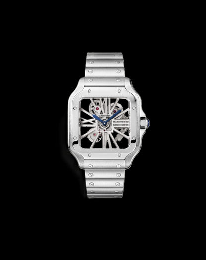Cartier Santos Skeleton - Silver + Blue Hands