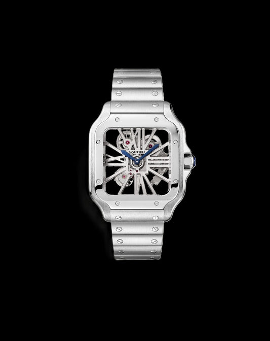 Cartier Santos Skeleton - Silver + Blue Hands