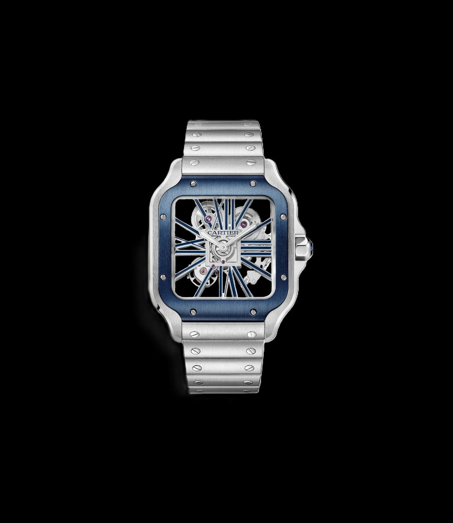 Cartier Santos Skeleton - Silver + Blue