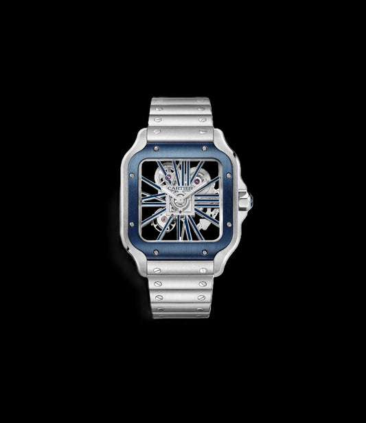 Cartier Santos Skeleton - Silver + Blue