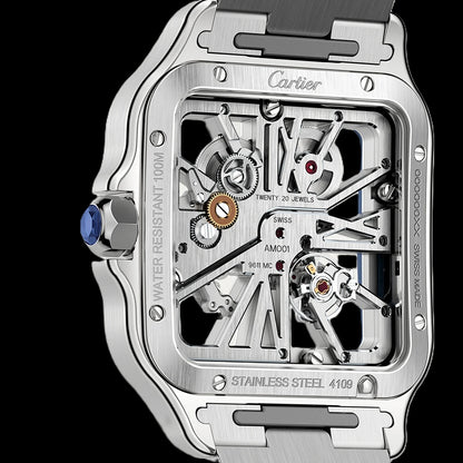 Cartier Santos Skeleton - Silver + Blue