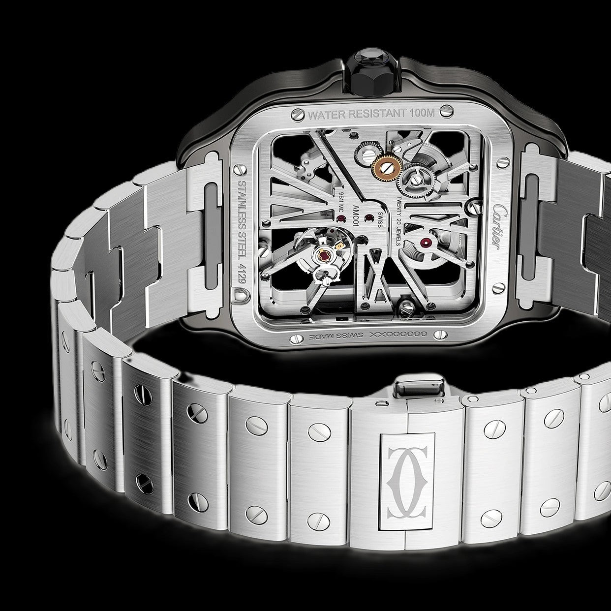 Cartier Santos Skeleton - Silver + Black
