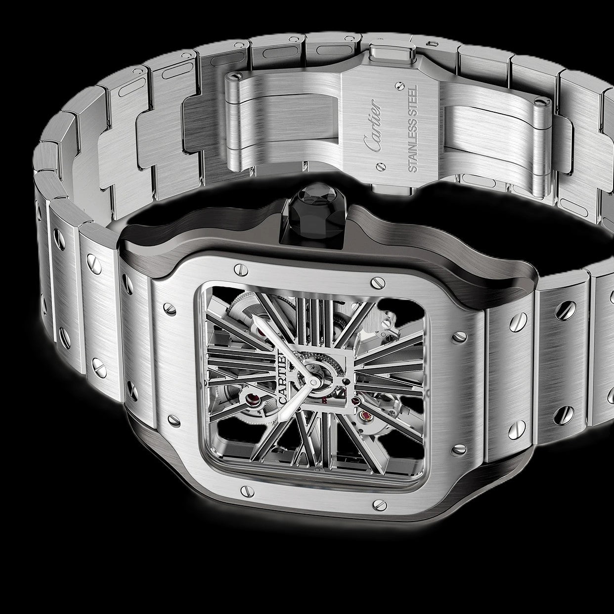 Cartier Santos Skeleton - Silver + Black