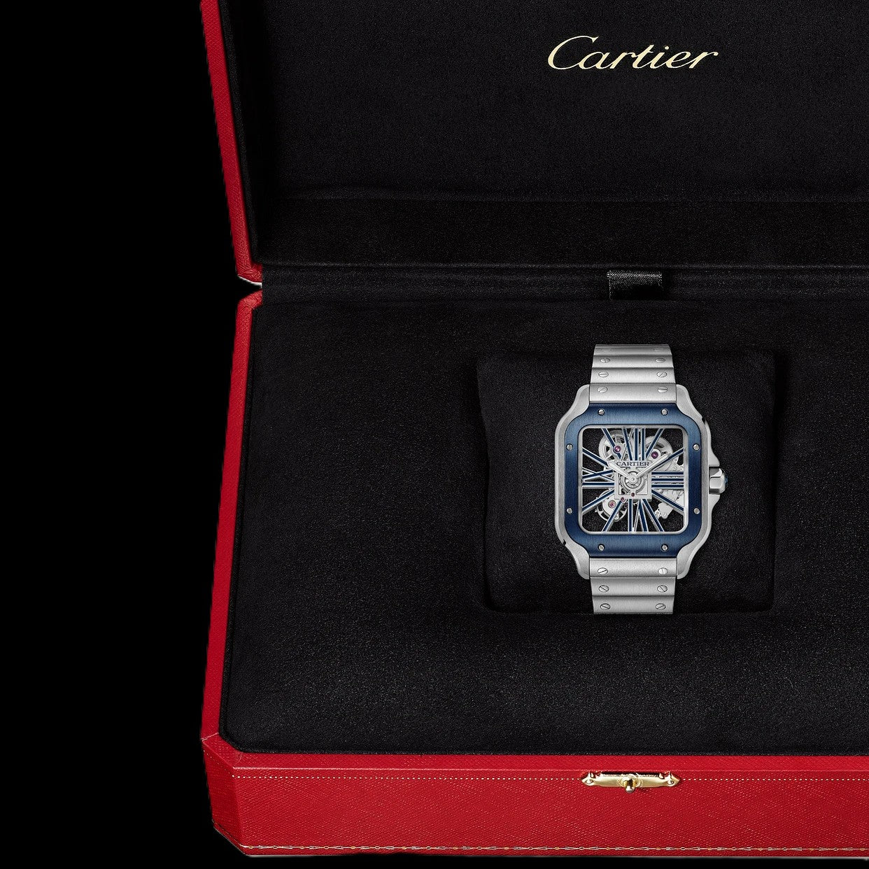 Cartier Santos Skeleton - Silver + Blue