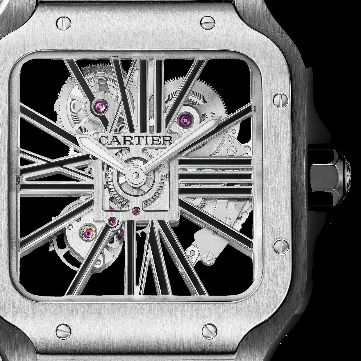 Cartier Santos Skeleton - Silver + Black