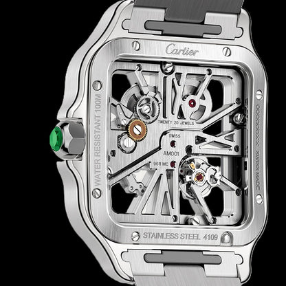 Cartier Santos Skeleton - Silver + Green Accents