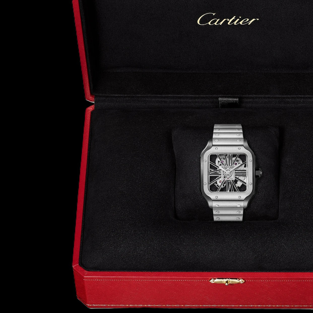 Cartier Santos Skeleton - Silver + Black