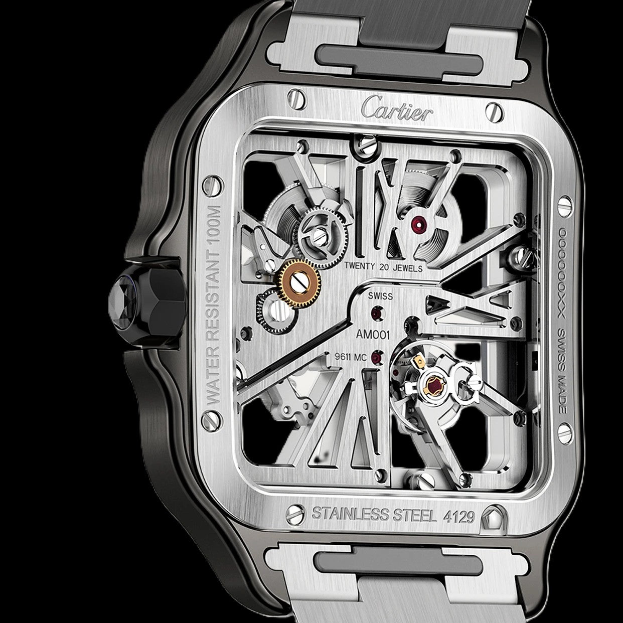 Cartier Santos Skeleton - Silver + Black